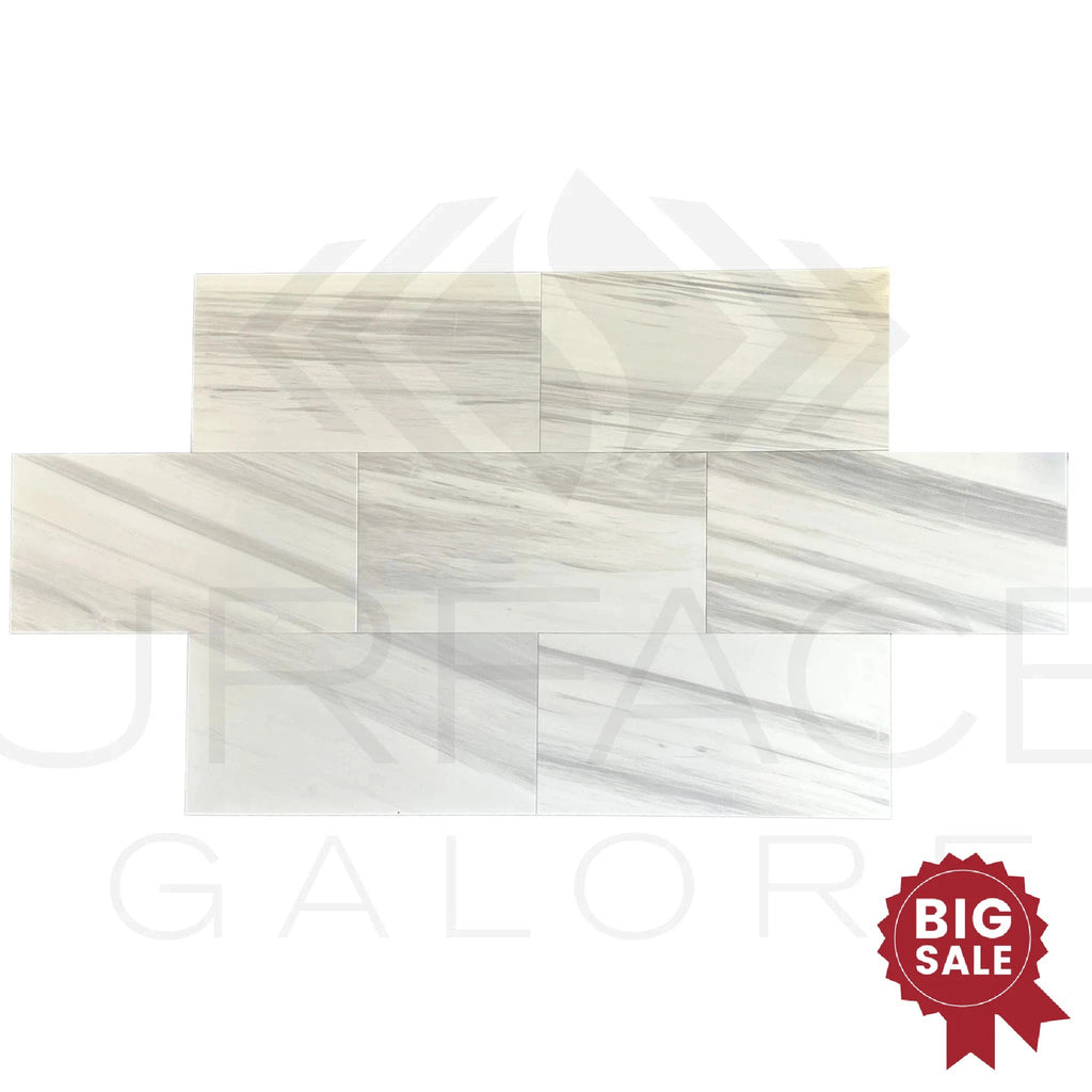 White Dolomite with Gray Light 12X24 Polished Tile 180 Sq.Ft. - Discounted, Marble/Travertine Clearance Sale - SurfacesGalore