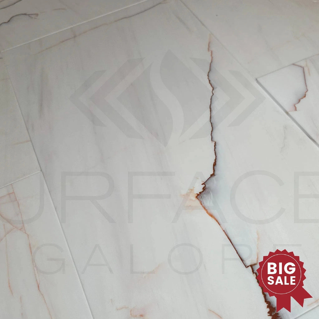 White Dolomite with Red 12X24 Polished Tile 170 Sq.Ft. - Discounted, Marble/Travertine Clearance Sale - SurfacesGalore