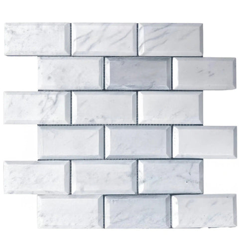 White Marble (Bianco Venato) 2X4 Deep-Beveled Honed Brick Mosaic Tile 55 Sq.Ft. $6.18/Sq.Ft.