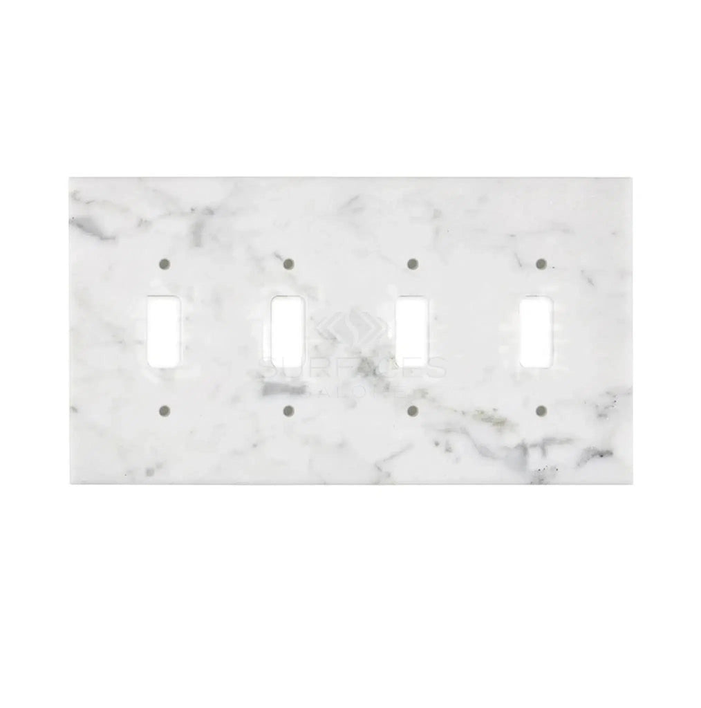 Carrara White Marble 4 Gang TOGGLE Switch Wall Plate/Cover Plate/Switch Plate