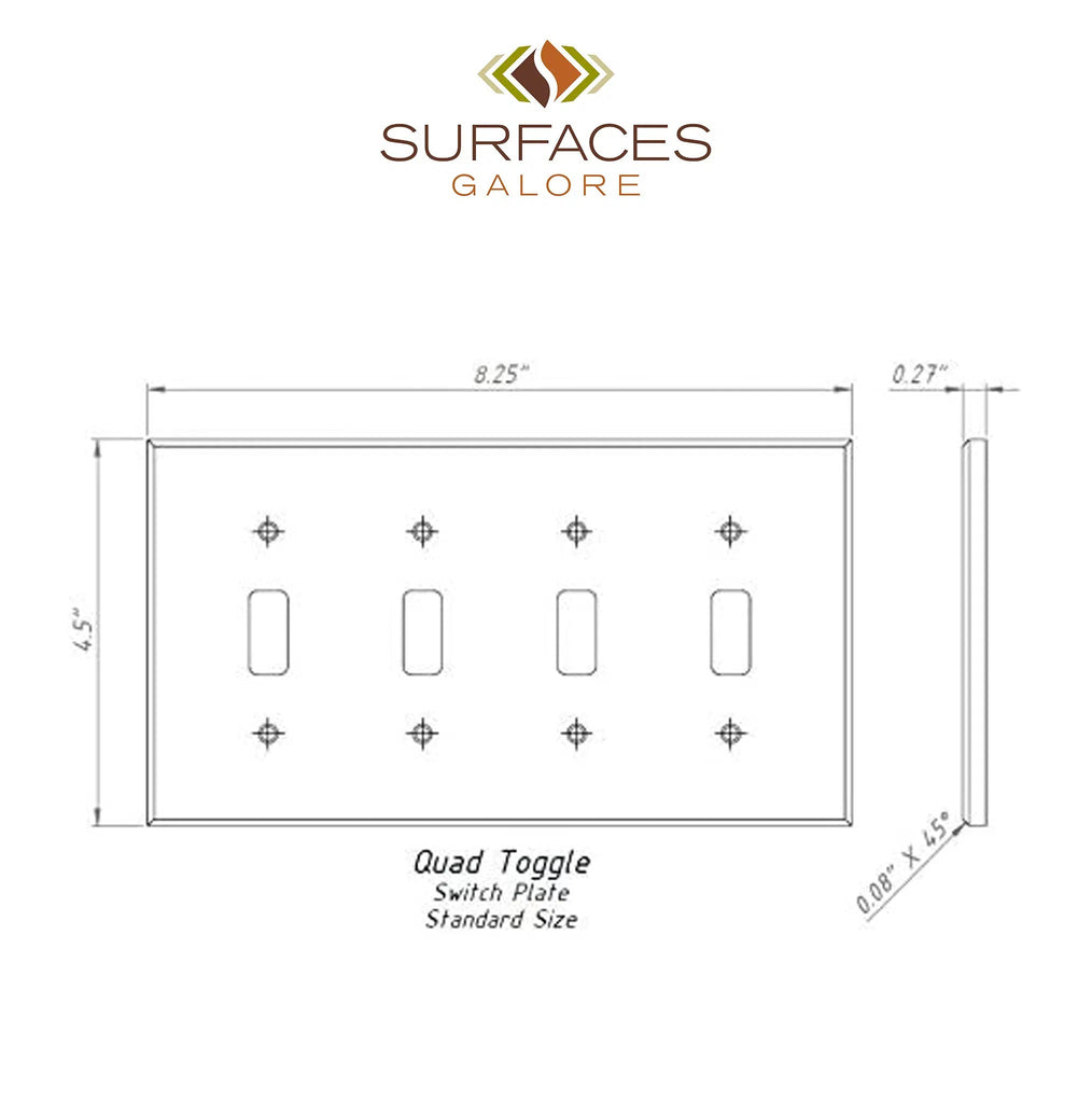 Carrara White Marble 4 Gang TOGGLE Switch Wall Plate/Cover Plate/Switch Plate