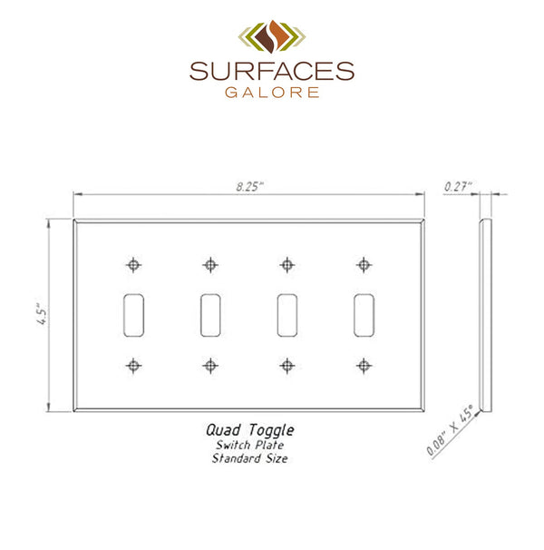 Carrara White Marble 4 Gang TOGGLE Switch Wall Plate/Cover Plate/Switch Plate