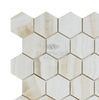 White Onyx (Bianco - Vanilla) 2 inch Hexagon (Vein - Cut)Premium Mosaic Marble Tile Polished - SurfacesGalore