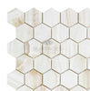 White Onyx (Bianco - Vanilla) 2 inch Hexagon (Vein - Cut)Premium Mosaic Marble Tile Polished - SurfacesGalore