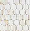 White Onyx (Bianco - Vanilla) 2 inch Hexagon (Vein - Cut)Premium Mosaic Marble Tile Polished - SurfacesGalore