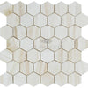 White Onyx (Bianco - Vanilla) 2 inch Hexagon (Vein - Cut)Premium Mosaic Marble Tile Polished - SurfacesGalore