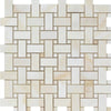 White Onyx (Bianco-Vanilla) Basketweave Mosaic w/White Onyx Dots (Cross-Cut) Mosaic Marble Tile Polished