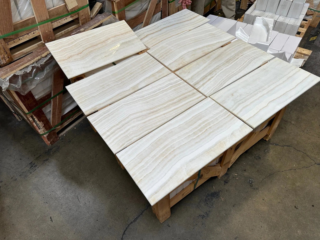 White Onyx (Bianco-Vanilla) Cross-Cut 12X12 Marble Polished