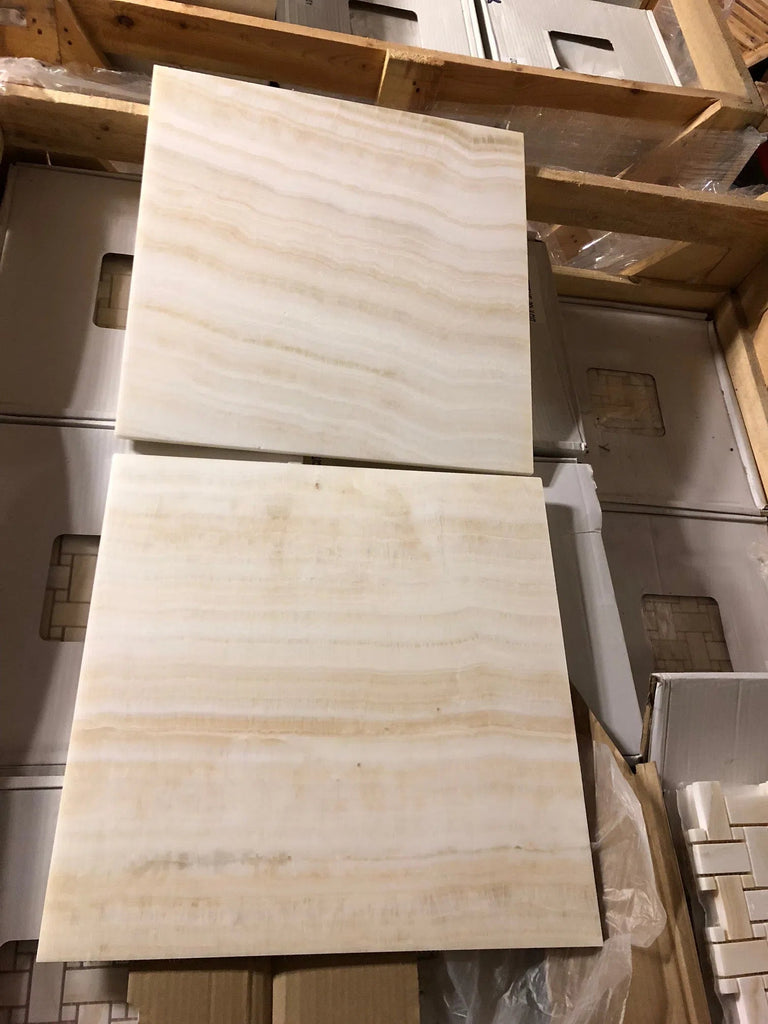 White Onyx (Bianco-Vanilla) Cross-Cut 12X12 Marble Polished