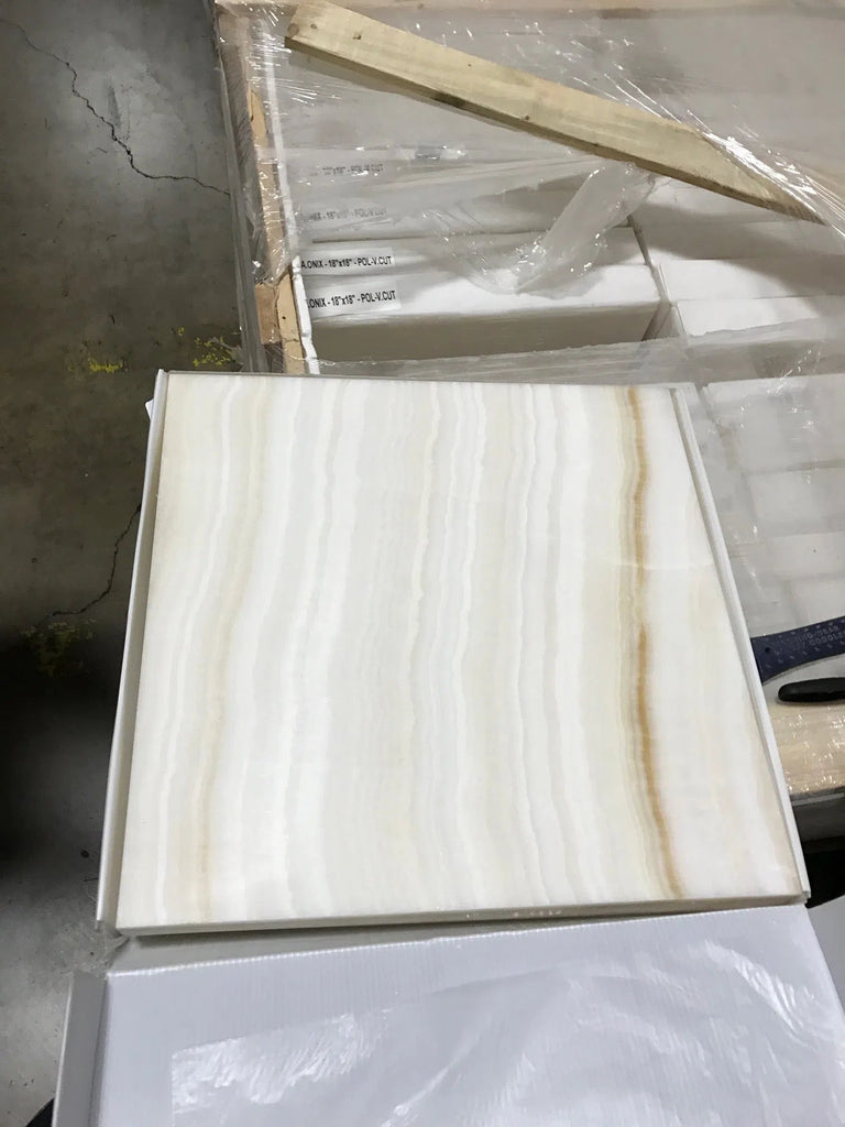 White Onyx (Bianco-Vanilla) Cross-Cut 12X12 Marble Polished