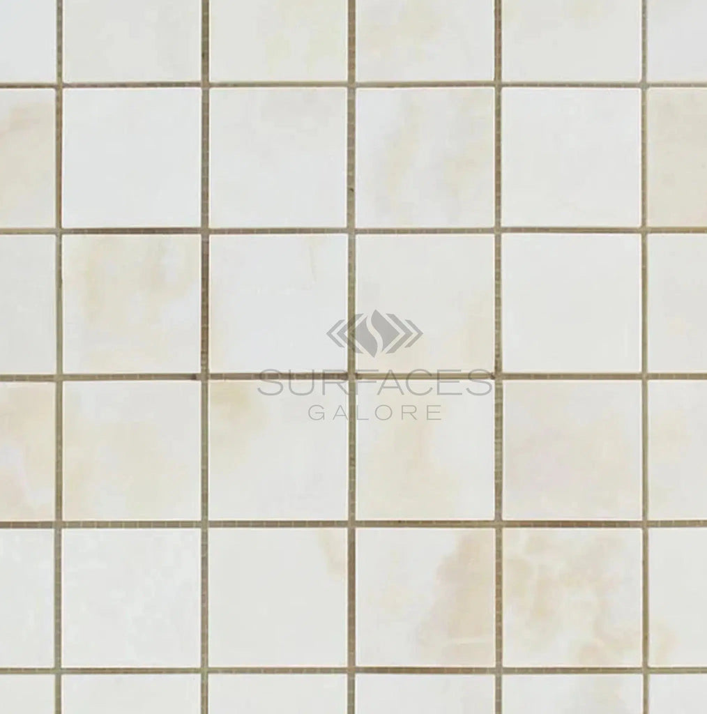 White Onyx (Bianco-Vanilla) Cross-Cut 2X2 Mosaic Marble Polished