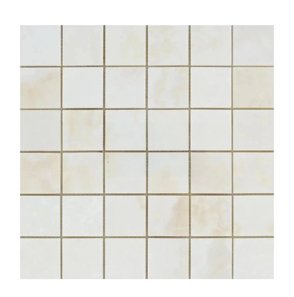 White Onyx (Bianco-Vanilla) Cross-Cut 2X2 Mosaic Marble Polished