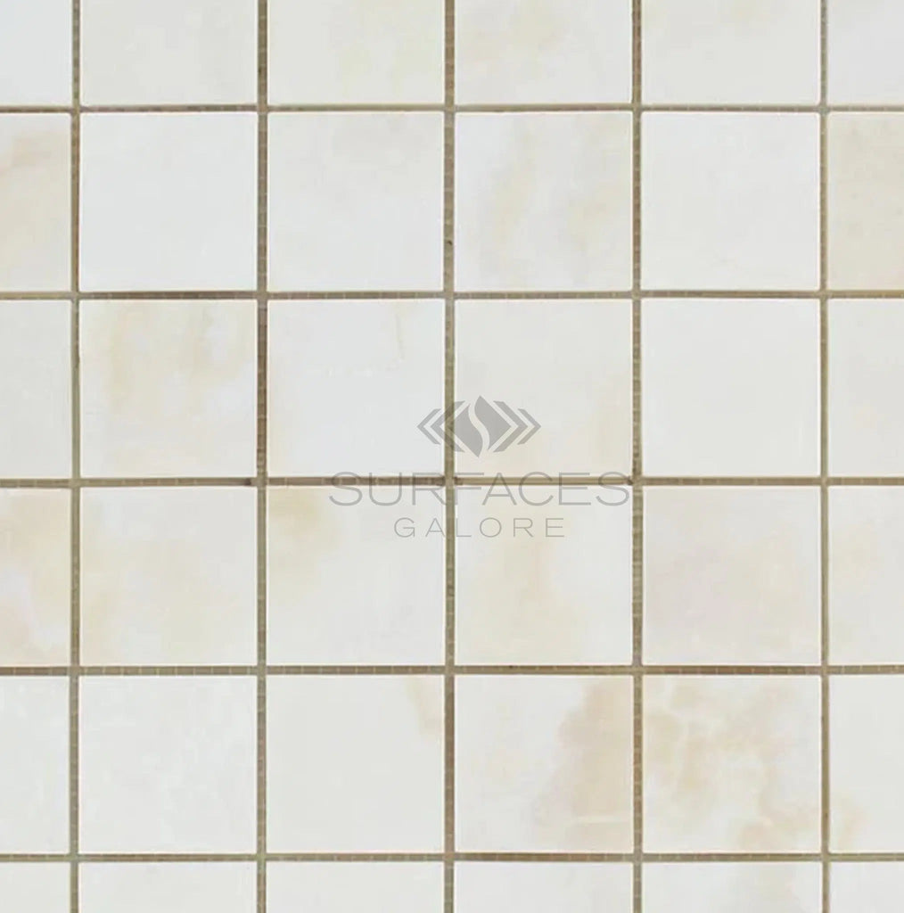 White Onyx (Bianco - Vanilla) Cross - Cut 2X2 Premium Mosaic Marble Polished - SurfacesGalore