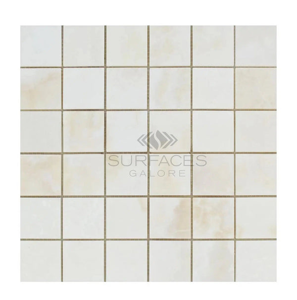 White Onyx (Bianco - Vanilla) Cross - Cut 2X2 Premium Mosaic Marble Polished - SurfacesGalore