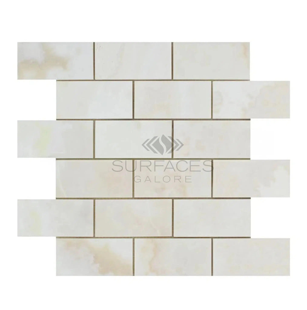 White Onyx (Bianco-Vanilla) Cross-Cut 2X4 Mosaic Marble Polished