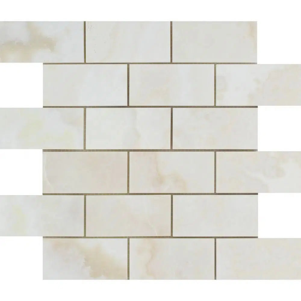 White Onyx (Bianco-Vanilla) Cross-Cut 2X4 Mosaic Marble Polished