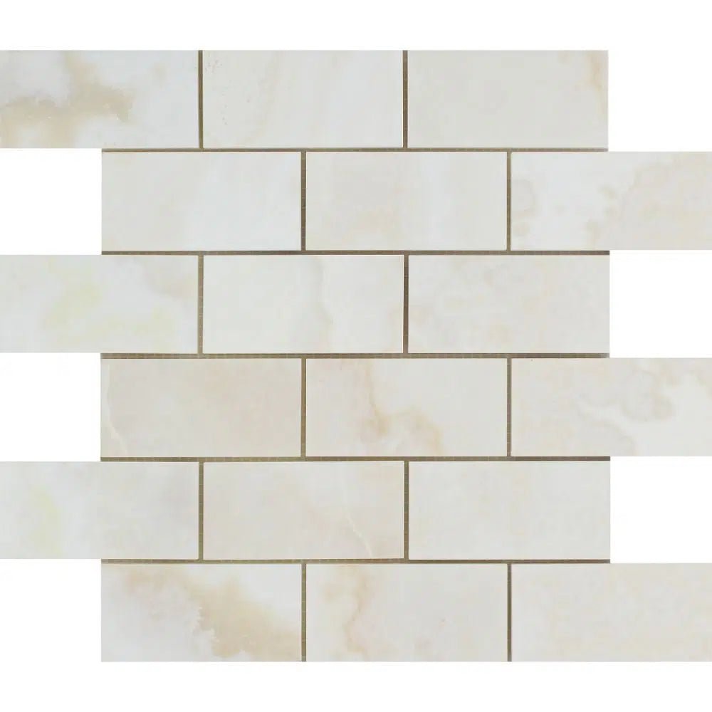 White Onyx (Bianco - Vanilla) Cross - Cut 2X4 Premium Mosaic Marble Polished - SurfacesGalore