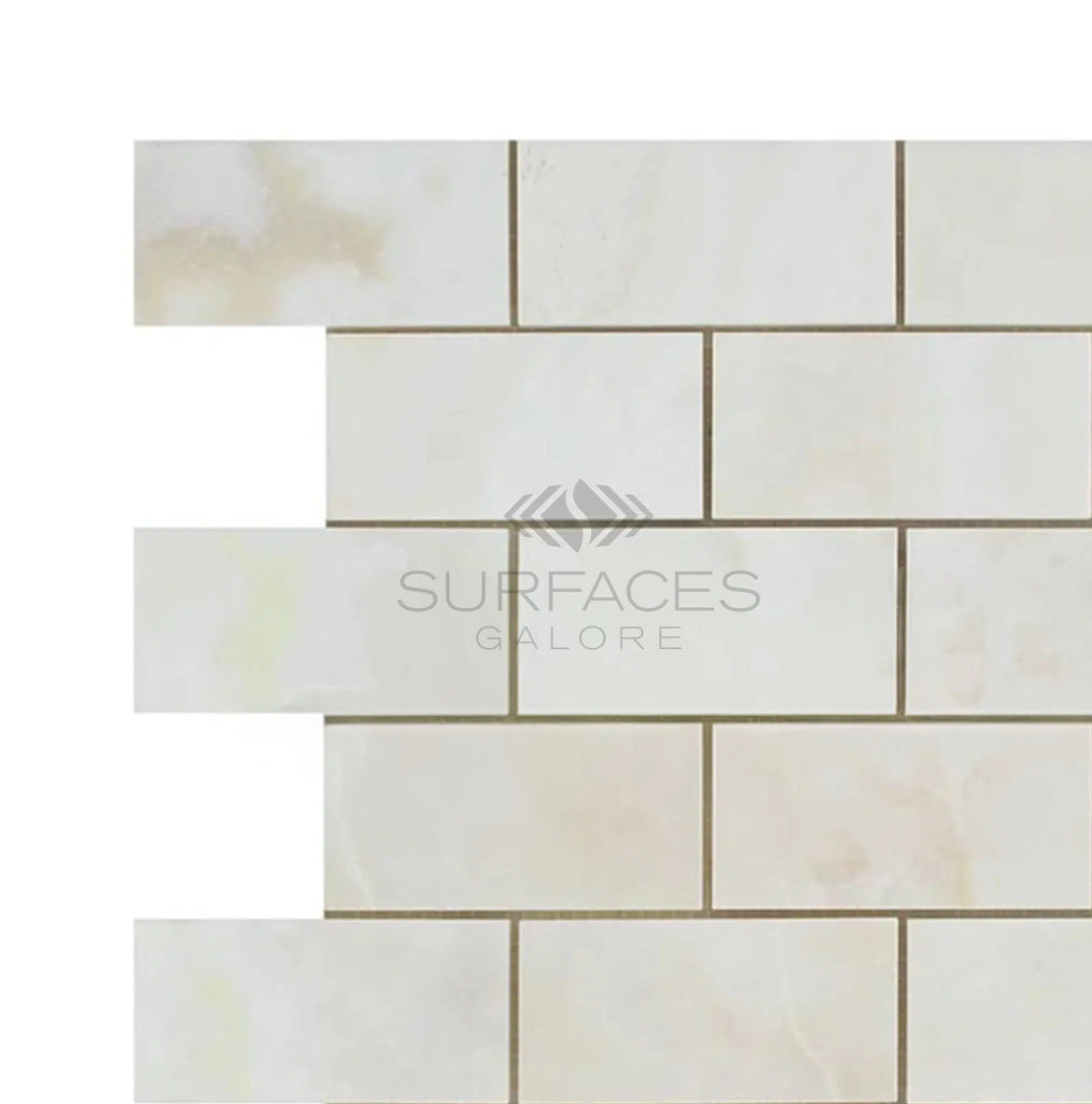 White Onyx (Bianco - Vanilla) Cross - Cut 2X4 Premium Mosaic Marble Polished - SurfacesGalore