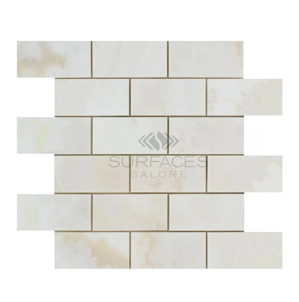 White Onyx (Bianco - Vanilla) Cross - Cut 2X4 Premium Mosaic Marble Polished - SurfacesGalore