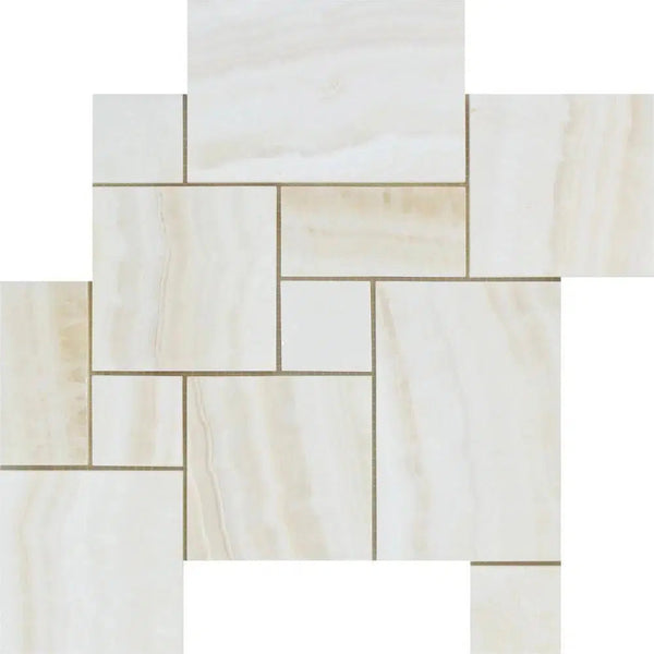 White Onyx (Bianco-Vanilla) OPUS 4 pcs. Mini Pattern (Vein-Cut) Mosaic Marble Tile Polished