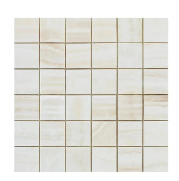 White Onyx (Bianco-Vanilla) Vein-Cut 2X2 Mosaic Marble Polished