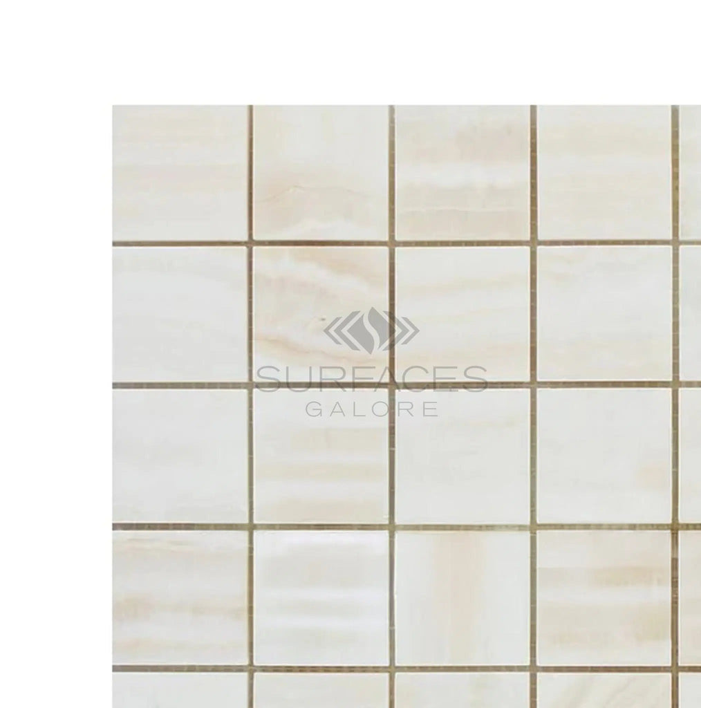 White Onyx (Bianco - Vanilla) Vein - Cut 2X2 Premium Mosaic Marble Polished - SurfacesGalore