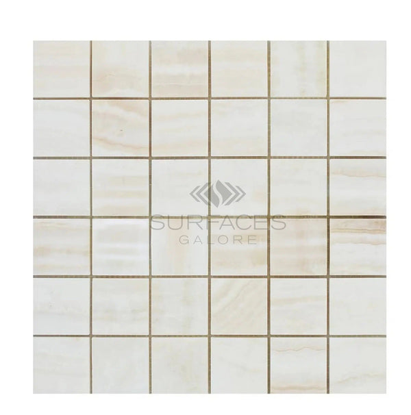 White Onyx (Bianco - Vanilla) Vein - Cut 2X2 Premium Mosaic Marble Polished - SurfacesGalore