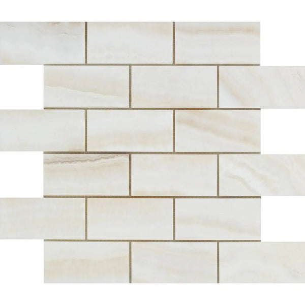 White Onyx (Bianco - Vanilla) Vein - Cut 2X4 Premium Mosaic Marble Polished - SurfacesGalore