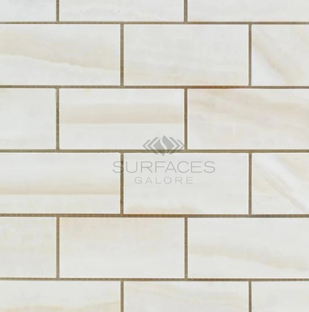 White Onyx (Bianco - Vanilla) Vein - Cut 2X4 Premium Mosaic Marble Polished - SurfacesGalore