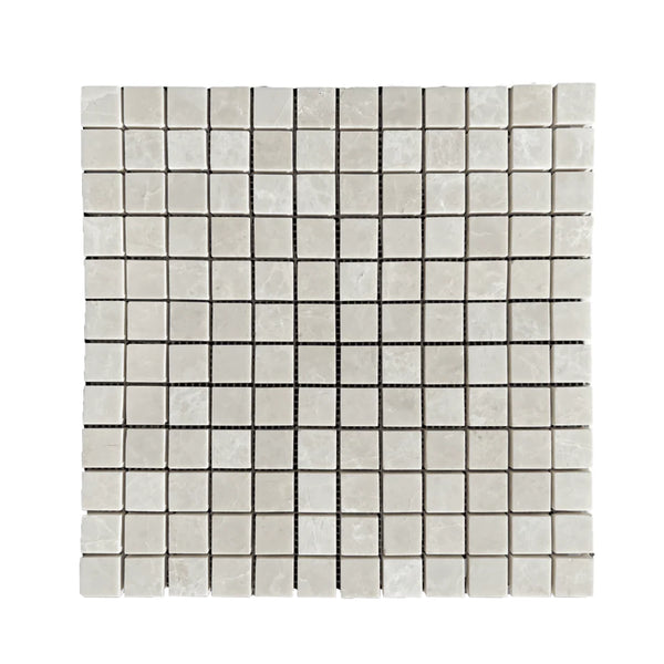 White Pearl/Botticino Beige Marble 1X1 Square Mosaic Polished