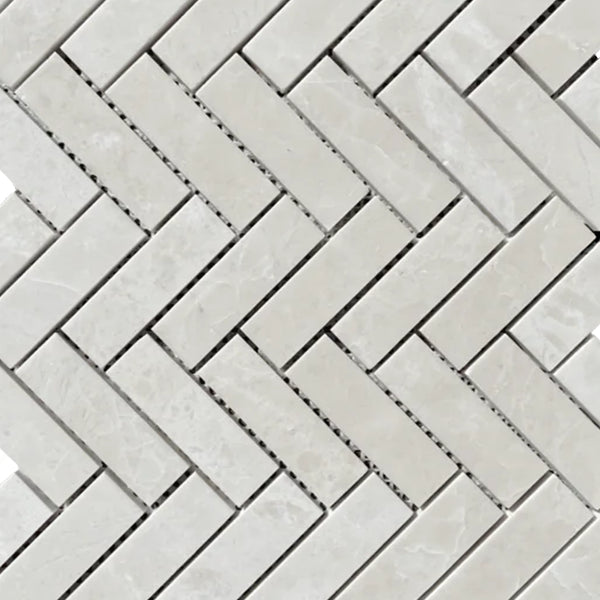 White Pearl/Botticino Beige Marble 1X3 Herringbone Mosaic Polished