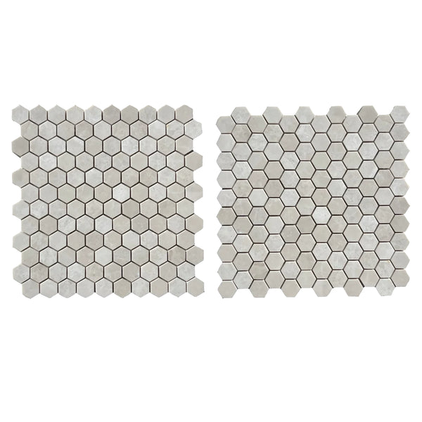 White Pearl/Botticino Beige Marble 1.25" Hexagon Mosaic Polished