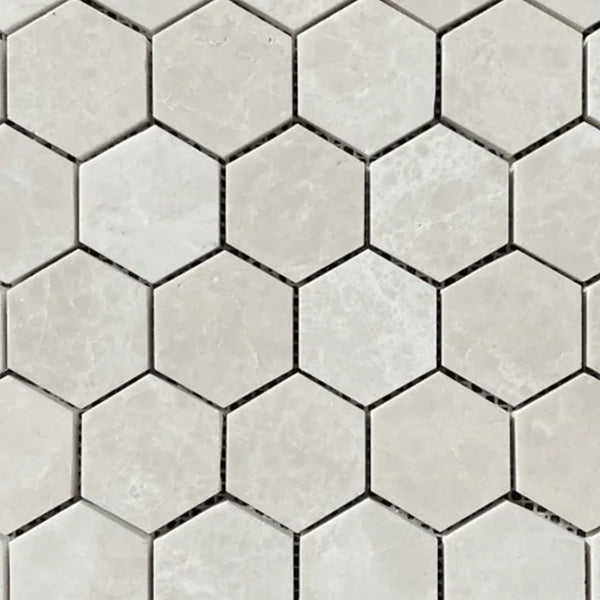 White Pearl/Botticino Beige Marble 2" Hexagon Mosaic Polished