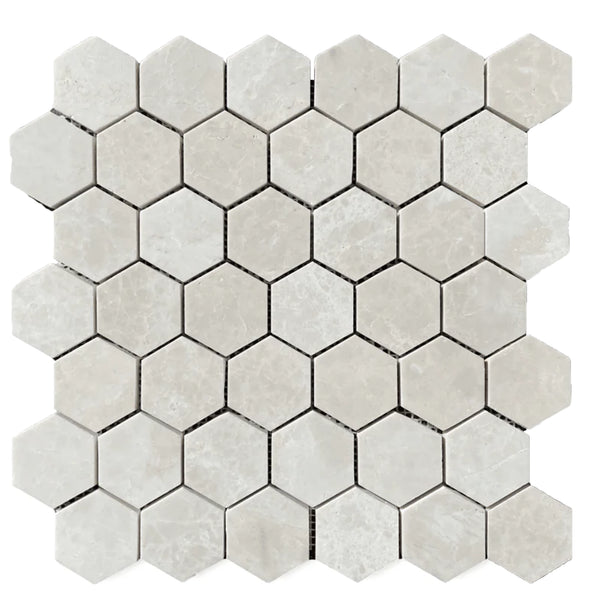 White Pearl/Botticino Beige Marble 2" Hexagon Mosaic Polished