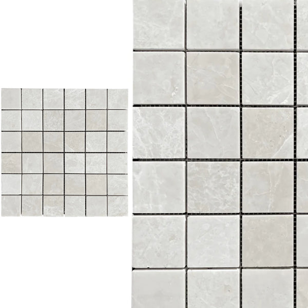 White Pearl/Botticino Beige Marble 2X2 Square Mosaic Polished