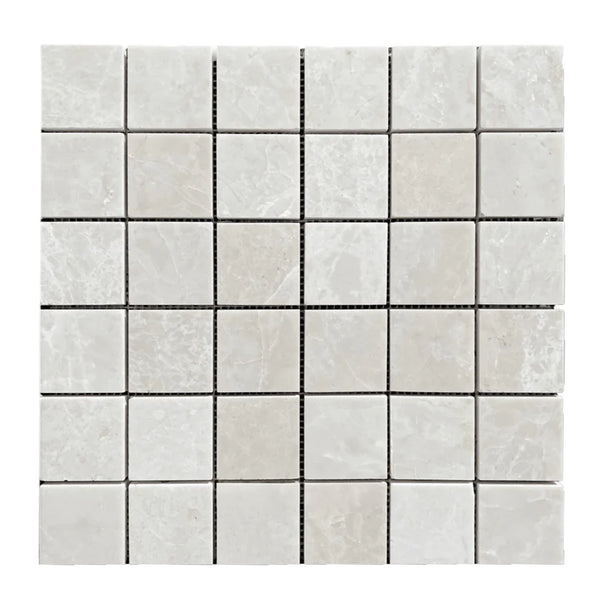 White Pearl/Botticino Beige Marble 2X2 Square Mosaic Polished