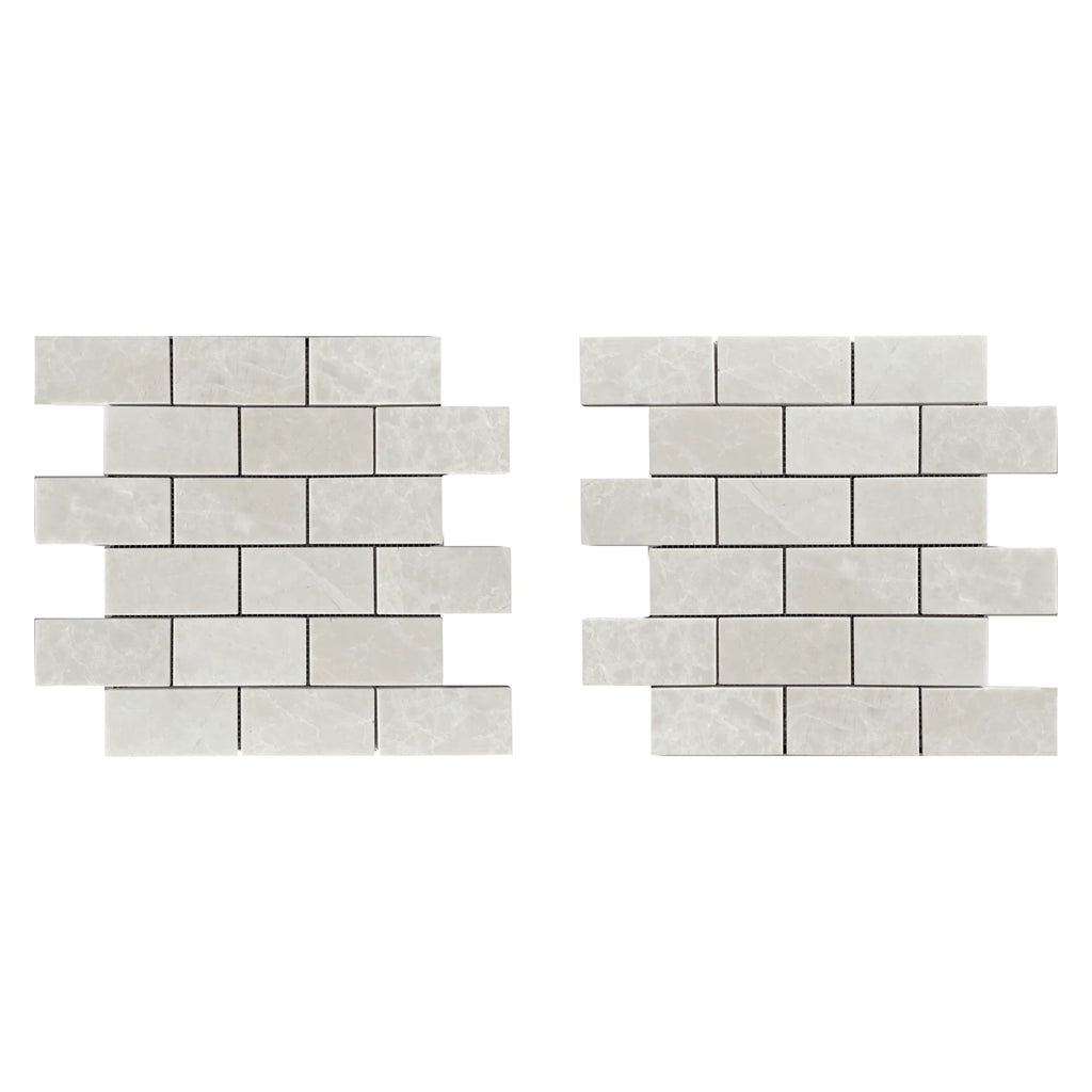 White Pearl/Botticino Beige Marble 2X4 Brick Mosaic Polished