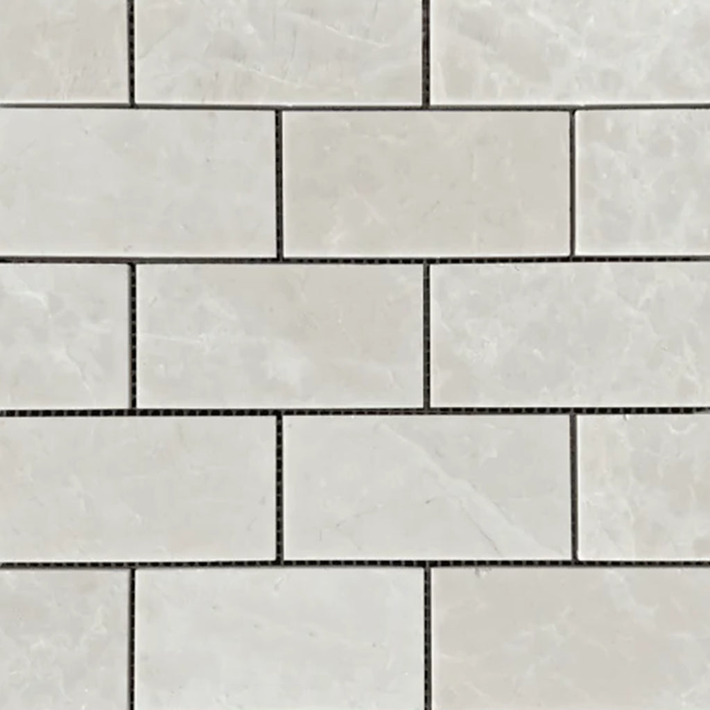 White Pearl/Botticino Beige Marble 2X4 Brick Mosaic Polished