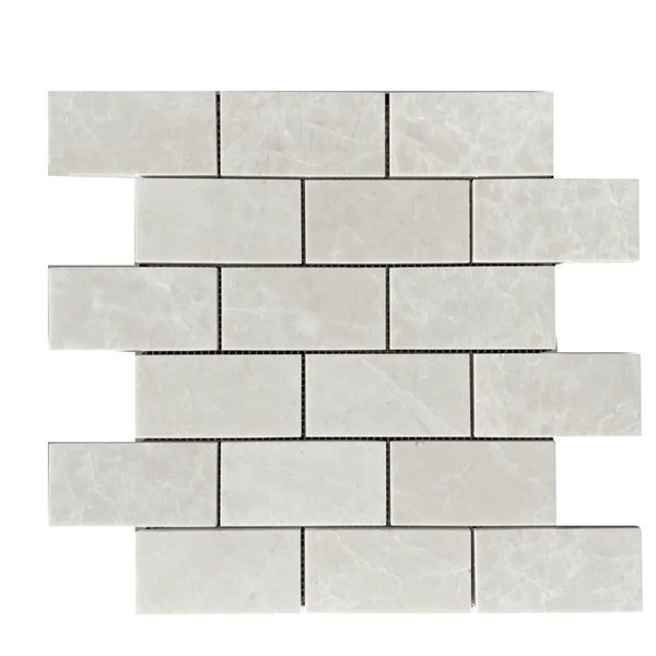 White Pearl/Botticino Beige Marble 2X4 Brick Mosaic Polished