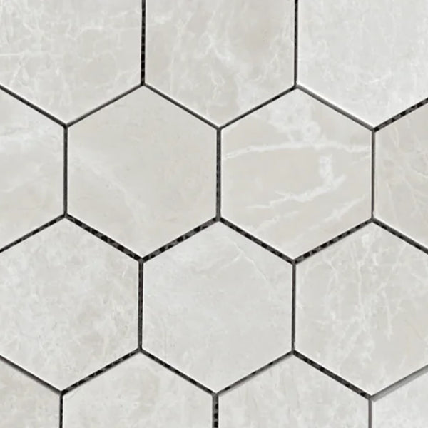 White Pearl/Botticino Beige Marble 3" Hexagon Mosaic Polished