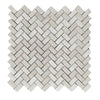 White Pearl/Botticino Beige Marble 5/8 X 1 1/4 Mini Herringbone Mosaic Polished