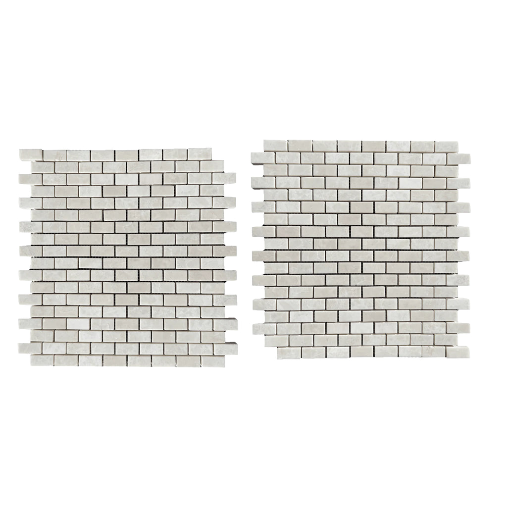 White Pearl/Botticino Beige Marble 5/8X1/4 Mini Brick Mosaic Polished