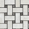 White Pearl/Botticino Beige Marble Basketweave Mosaic w/Emperador Dark Dots Polished