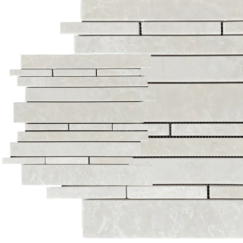 White Pearl/Botticino Beige Marble Manhattan/Random Strip Mosaic Polished