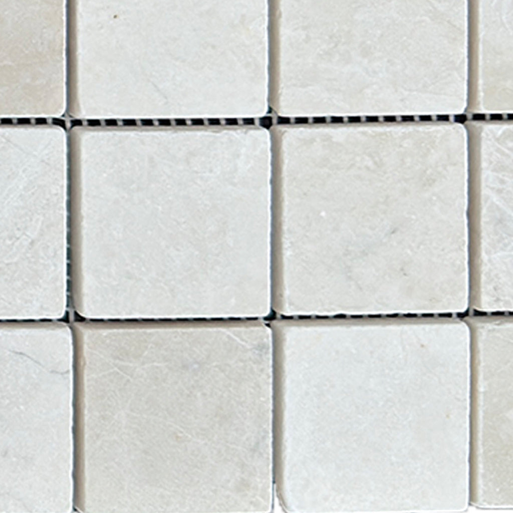 White Pearl/Botticino Beige Marble Mosaic 2X2 Tumbled