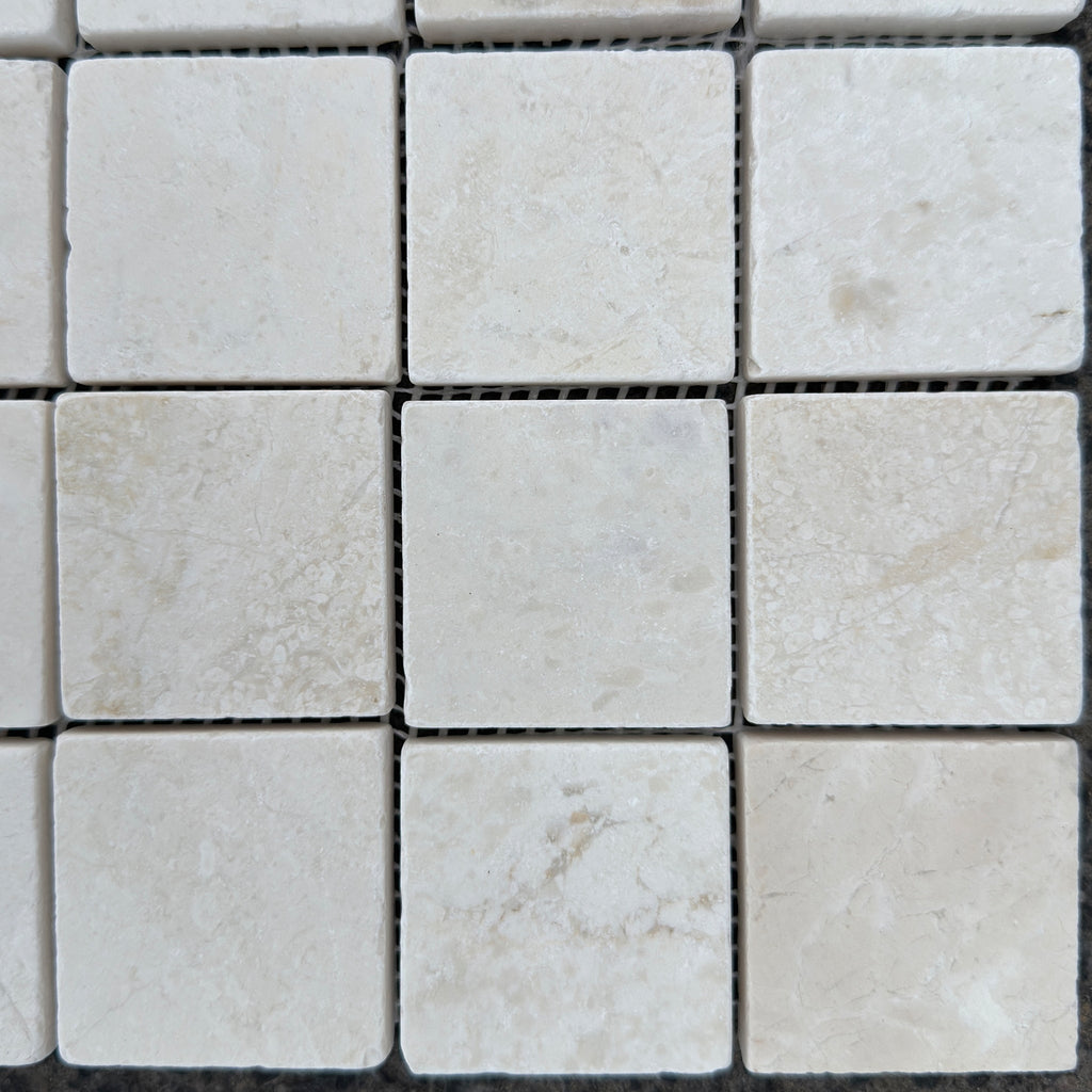 White Pearl/Botticino Beige Marble Mosaic 2X2 Tumbled