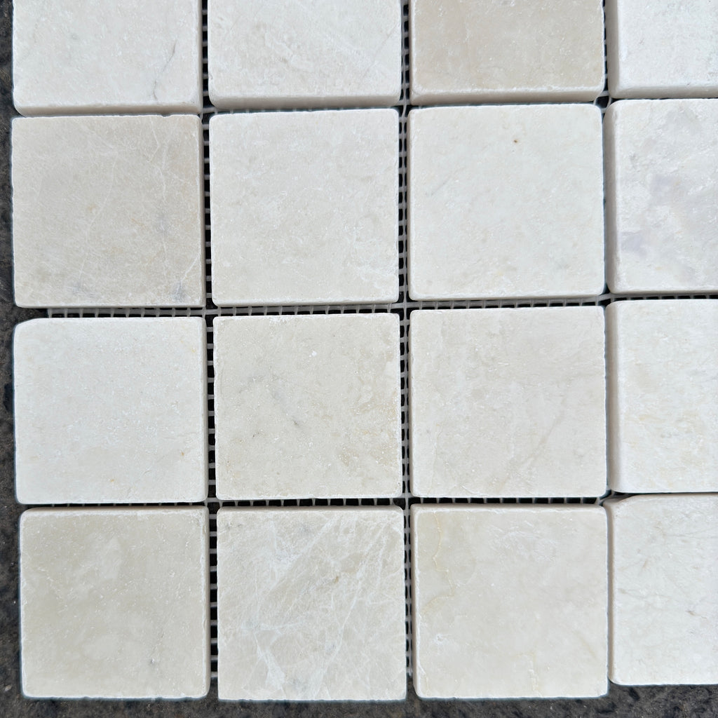 White Pearl/Botticino Beige Marble Mosaic 2X2 Tumbled