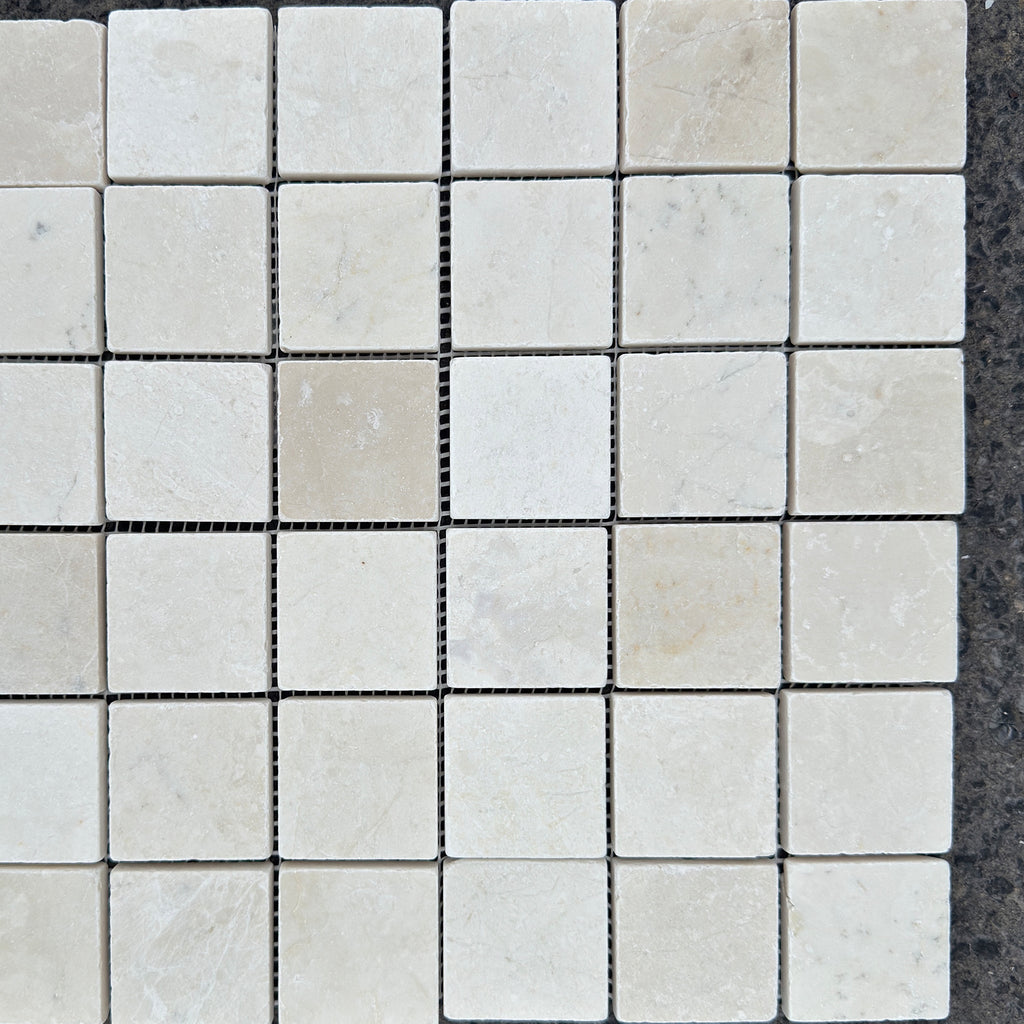 White Pearl/Botticino Beige Marble Mosaic 2X2 Tumbled