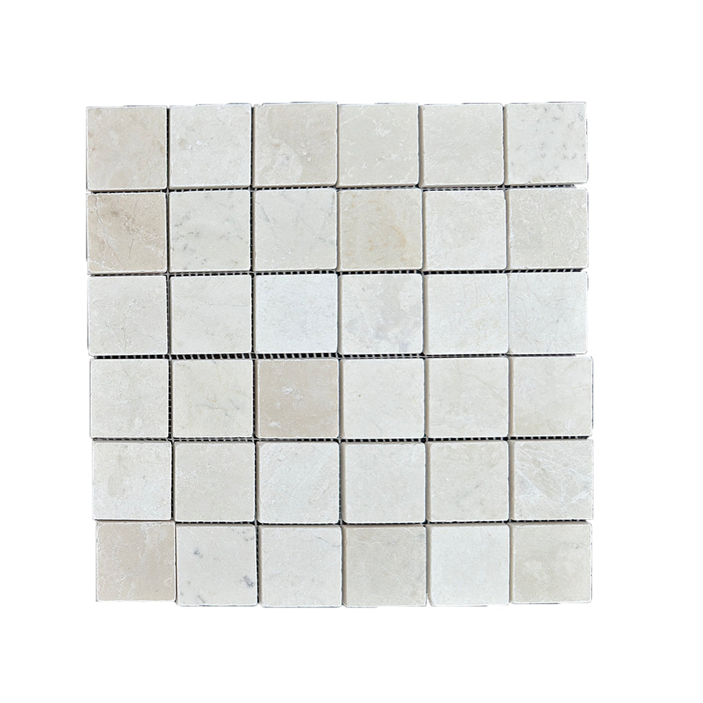 White Pearl/Botticino Beige Marble Mosaic 2X2 Tumbled