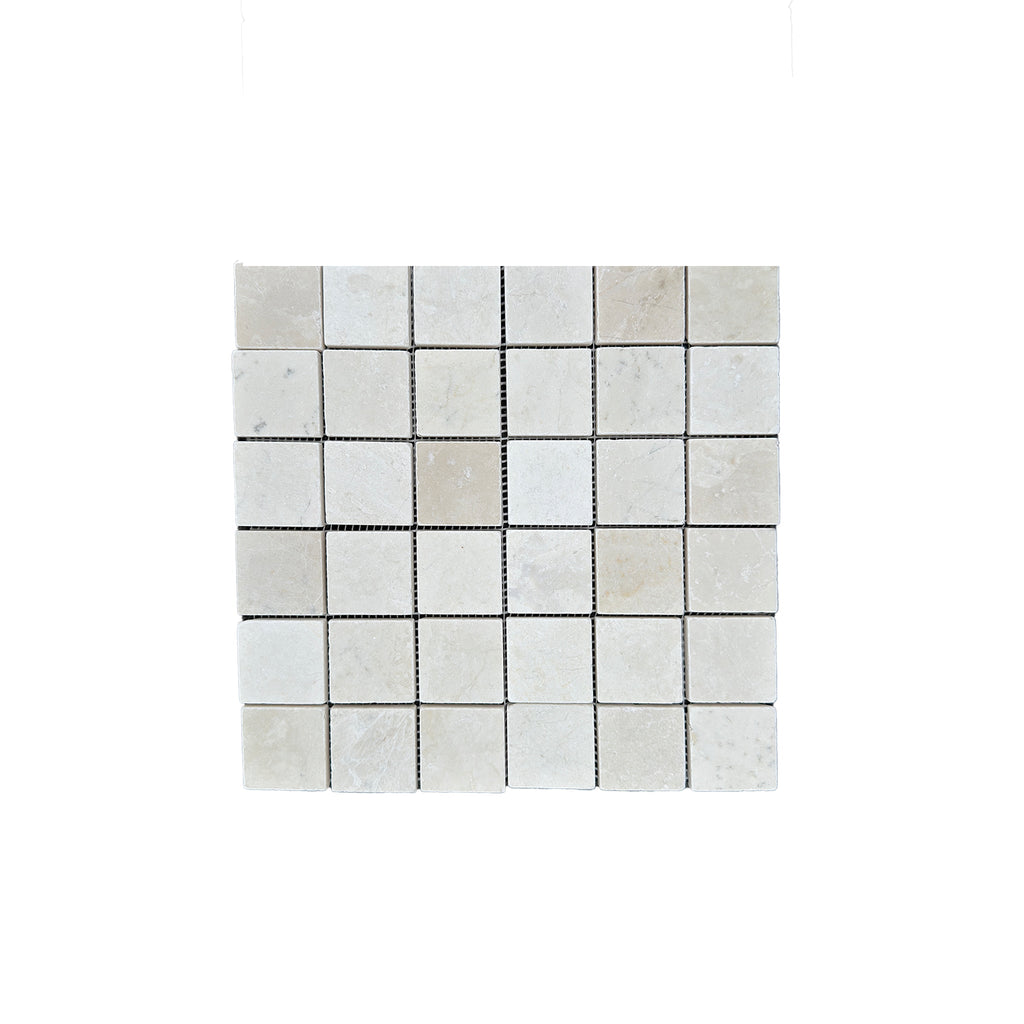 White Pearl/Botticino Beige Marble Mosaic 2X2 Tumbled